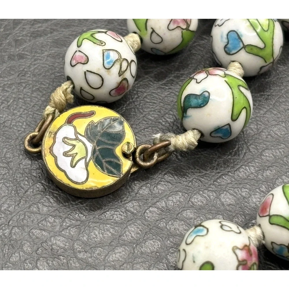 VIntage Cloisonné Enamel Floral Old Chinese Beads Enamel Clasp Necklace 24